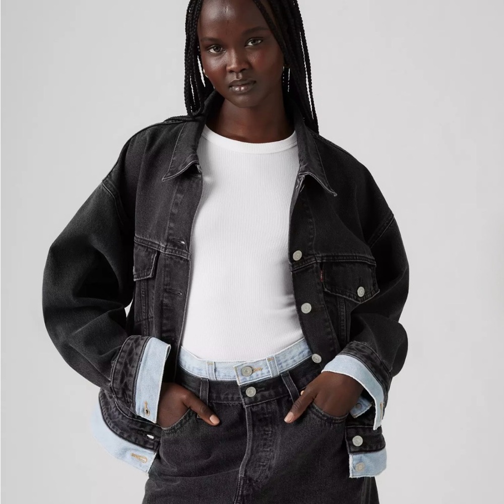 Levi's Women's 90's Trucker Black Denim Double Lined Jacket Size Medium NWT - Picture 2 of 6